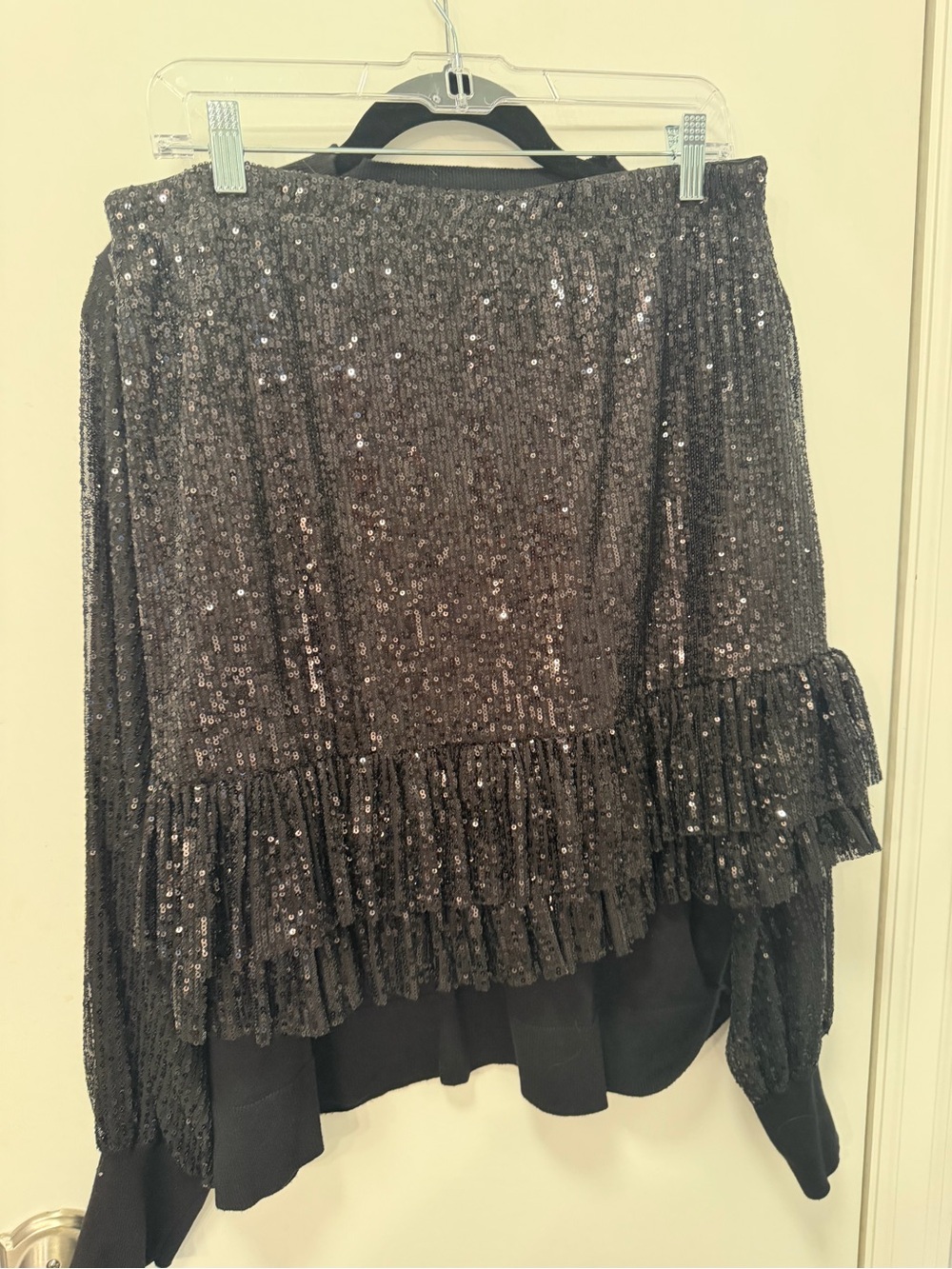 CeCe Black Sequined Ruffle Sweatshirt